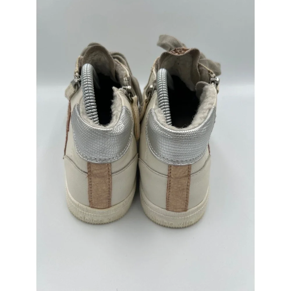 Dolce Vita Zina High Top Sneakers Ivory Leather Leopard Metallic‎ Womens 10